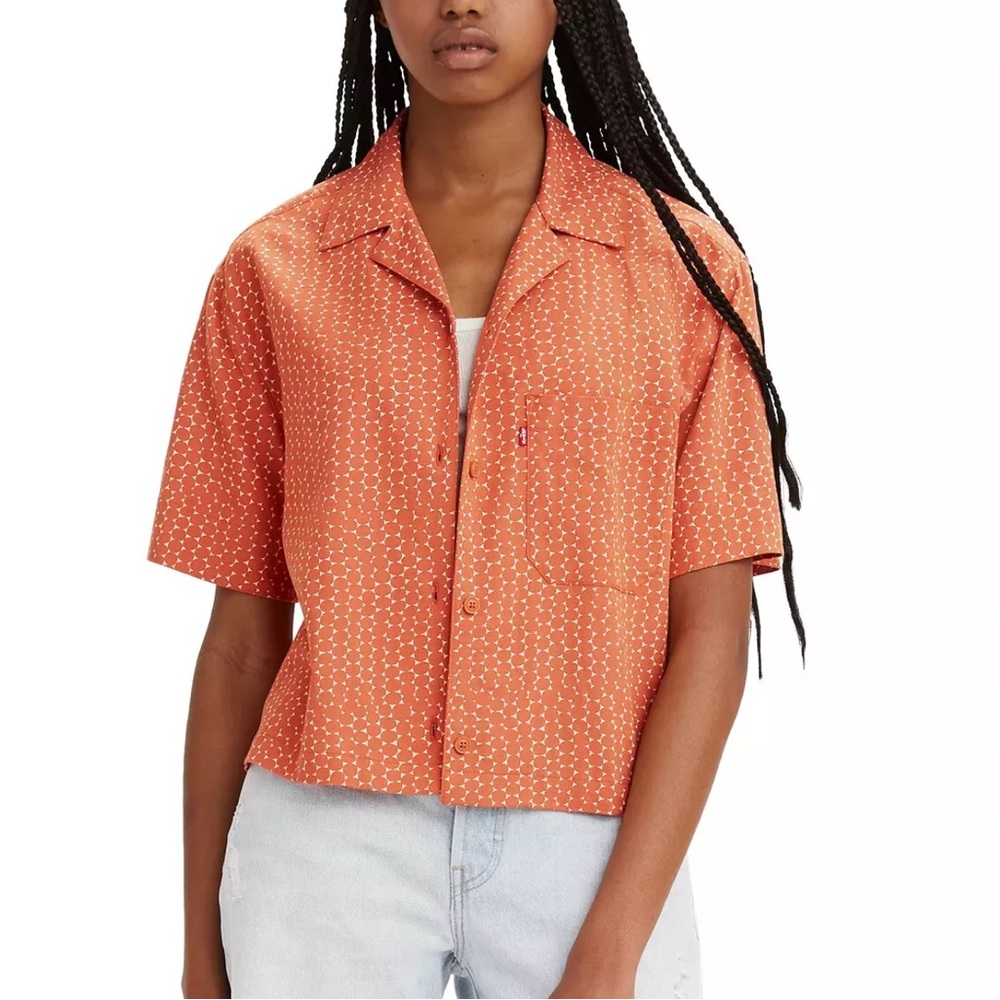 Levi's Orange Nia Button Up Resort Shirt Size XS Spring Vacation Top w/ Pocket